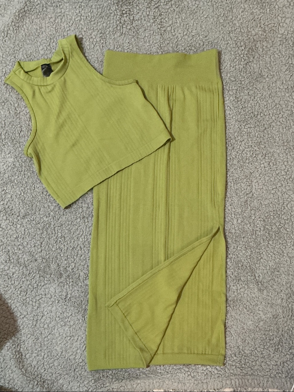 Ribbed Midi Skirt in Lime Green